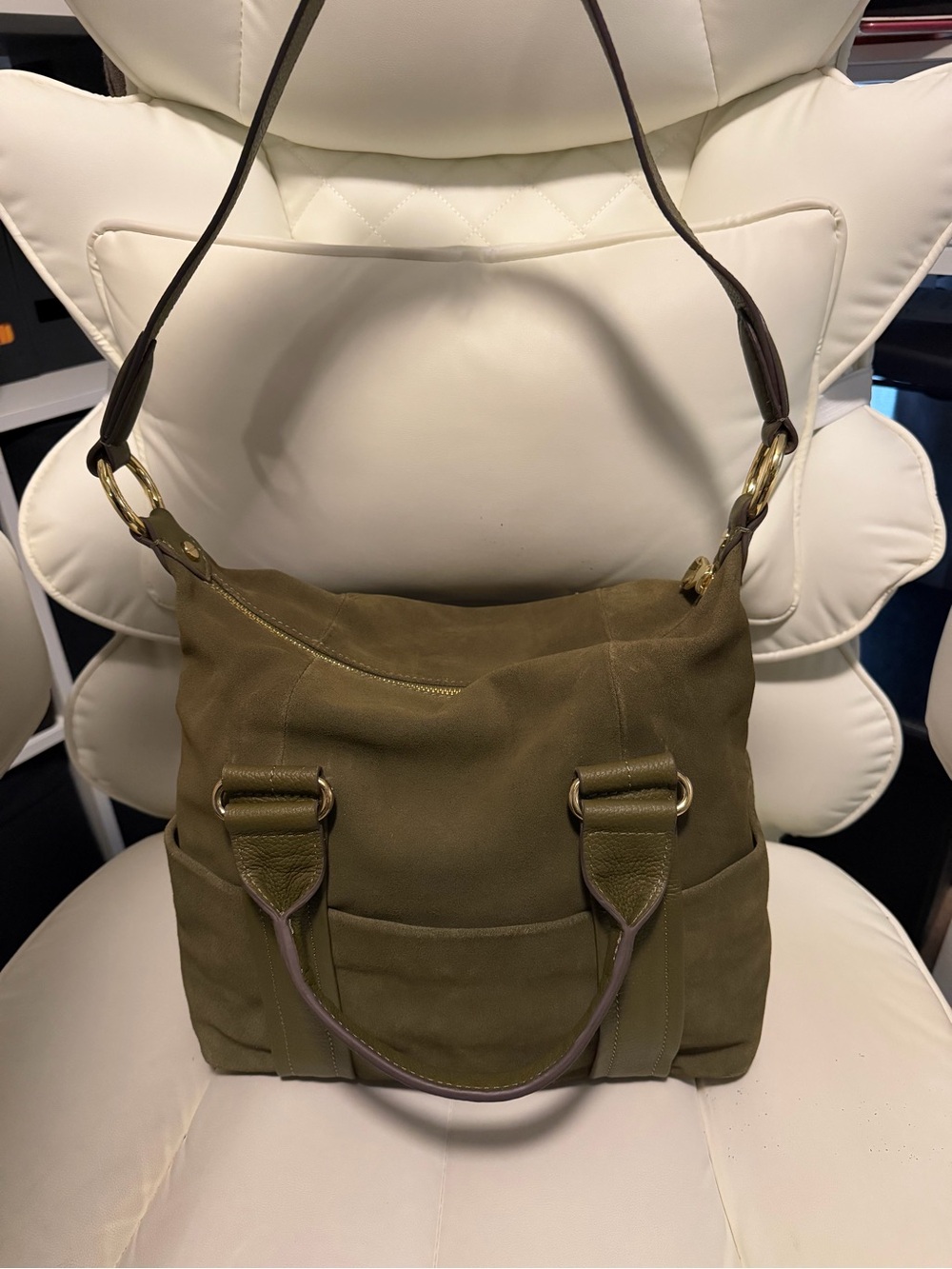 Aimee Kestenberg Olive Green Suede Satchel - Picture 6 of 7